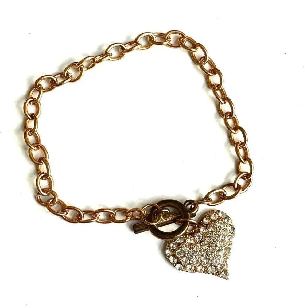 Gold tone rhinestone heart bracelet
